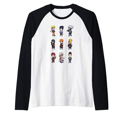 Naruto Shippuden Deformado 9 Up Camiseta Manga Raglan
