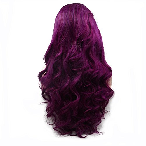 Natural Hairline Black Roots To Violet Purple Synthetic Lace Front Wigs For Drag Queen Long Wave Hair Women Female Cosplay Festival Wigs 24"