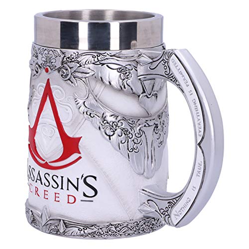 Nemesis Now B5296S0 Officially Licensed Assassins Creed White Game Tankard, Resin w. Stainless Steel Jarra con Licencia Oficial, Color Blanco, Acero Inoxidable
