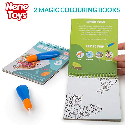 Nene Toys – Set de 2 Cuadernos Mágicos para Colorear con Agua [Animales y Números] - Libros de Dibujo Reutilizables para Pintar con Rotuladores de Agua - Ideal para Niños Niñas de 3 a 7 años