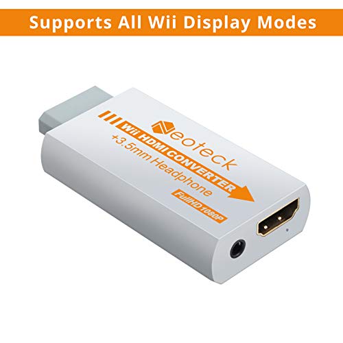 Neoteck Wii a HDMI Convetidor 720p/1080p Wii a HDMI Adaptador Full HD Mini Wii a HDMI +3.5mm Jack con HDMI Cable de 1 Metro Soporta NTSC/PAL para Smart TV HDTV-Blanco