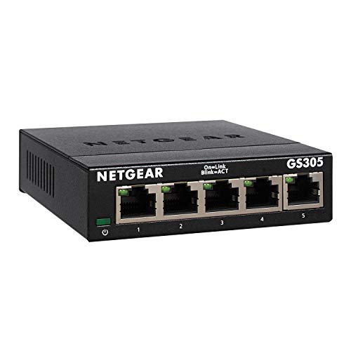 NETGEAR Switch 5 puertos Gigabit Unmanaged GS305, Switch Ethernet doméstico, switch de oficina, plug-and-play, carcasa metálica, montaje sobremesa/pared