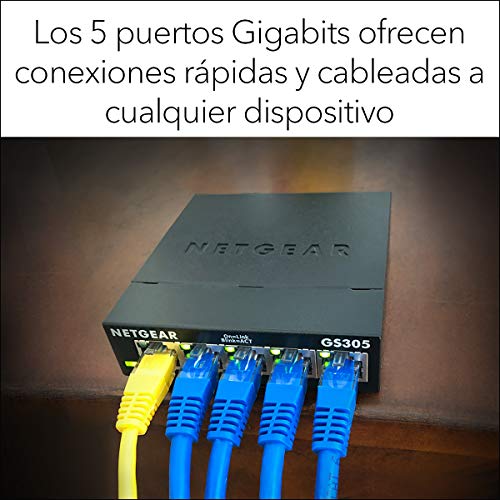NETGEAR Switch 5 puertos Gigabit Unmanaged GS305, Switch Ethernet doméstico, switch de oficina, plug-and-play, carcasa metálica, montaje sobremesa/pared