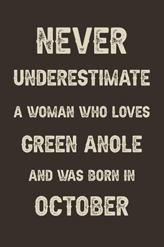 Never underestimate a woman who loves Green Anole and was born in October: A perfect gift for Green Anole lovers born in October | Funny Gift For ... | Size ”6x9” Lined Notebook | 110 Pages