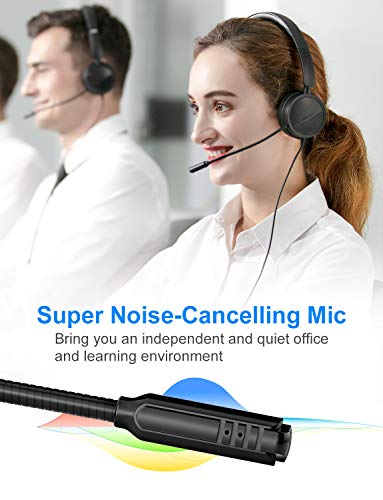 New Bee Auriculares con Microfono pc USB / 3.5mm Auriculares Call Center Peso Ligero Micrófono con Cancelación de Ruido para PC/Laptop Teléfono móvil Android (Negro)