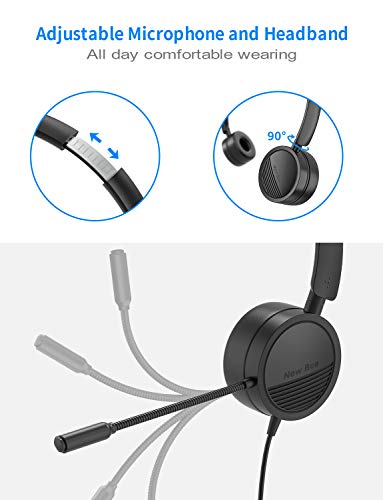 New Bee Auriculares con Microfono pc USB / 3.5mm Auriculares Call Center Peso Ligero Micrófono con Cancelación de Ruido para PC/Laptop Teléfono móvil Android (Negro)
