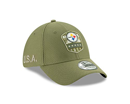 New Era Pittsburgh Steelers 39thirty Stretch Cap On Field 2019 Salute To Service Olive - M - L