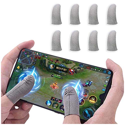 Newchichi 8PCS Mobile Game Controller Finger Sleeve, 0.01 Pulgada Ultrafino Transpirable Resistente al Sudor Fibra de Plata Touch Sensitive Finger Funda para PUBG, Compatible con iPhone/Android