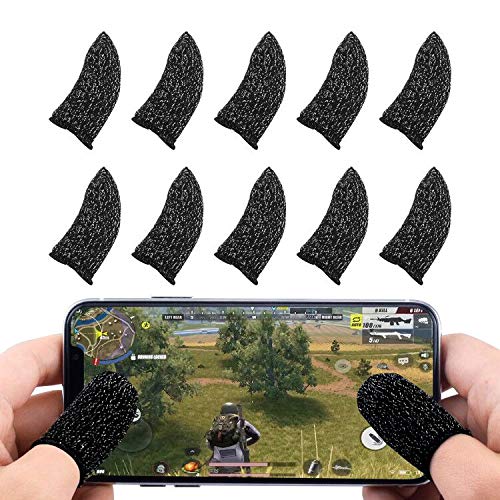 Newseego PUBG Mobile Game Finger Sleeve [Paquete de 10], Pantalla táctil Dedo Manga Transpirable Anti-Sudor Disparos sensibles y Teclas de apuntar para PUBG/Cuchillos Fuera para Android y iOS (Negro)