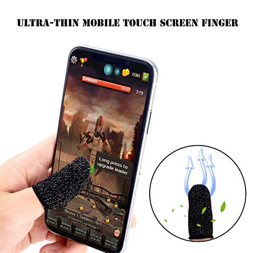 Newseego PUBG Mobile Game Finger Sleeve [Paquete de 10], Pantalla táctil Dedo Manga Transpirable Anti-Sudor Disparos sensibles y Teclas de apuntar para PUBG/Cuchillos Fuera para Android y iOS (Negro)