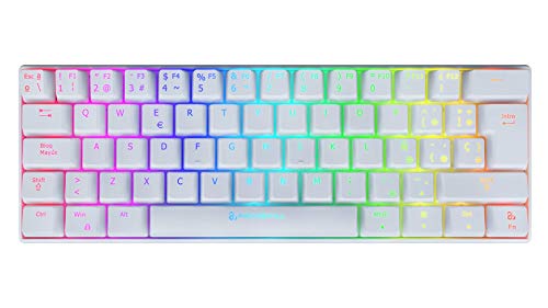 Newskill Pyros Ivory Teclado Mecánico Gaming RGB Ultra Compacto 60% con Software Customizable y 17 Modos de Iuminación- Conexión USB Tipo C/Bluetooth - Color Blanco y Switch Red