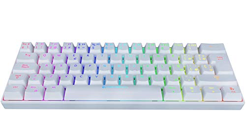 Newskill Pyros Ivory Teclado Mecánico Gaming RGB Ultra Compacto 60% con Software Customizable y 17 Modos de Iuminación- Conexión USB Tipo C/Bluetooth - Color Blanco y Switch Red