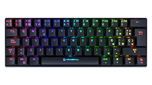 Newskill Pyros Teclado Mecánico Gaming RGB Ultra Compacto 60% con Software Customizable y 17 Modos de Iuminación - Conexión USB Tipo C/Bluetooth - Color Negro y Switch Red