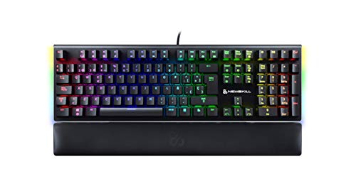 Newskill Serike Switch Brown - Teclado Mecánico Gaming con Reposamuñecas Plegable Incluido (Teclas con grabación macro, 20 modos de iluminación RGB) - Color Negro