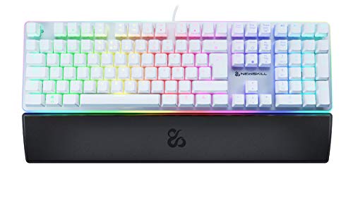 Newskill Suiko Ivory Switch Brown - Teclado Mecánico Gaming con Reposamuñecas Incluido (Teclas con grabación macro, 11 modos de iluminación RGB), Blanco