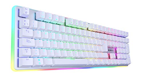 Newskill Suiko Ivory Switch Brown - Teclado Mecánico Gaming con Reposamuñecas Incluido (Teclas con grabación macro, 11 modos de iluminación RGB), Blanco