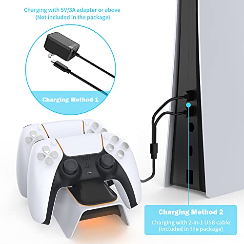 NexiGo Dobe - Cargador de controlador PS5, estación de carga Playstation 5 con indicador LED, alta velocidad, carga rápida para el controlador Sony PS5, color blanco
