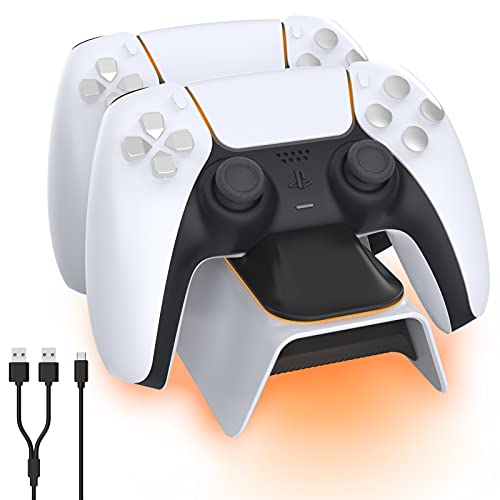NexiGo Dobe - Cargador de controlador PS5, estación de carga Playstation 5 con indicador LED, alta velocidad, carga rápida para el controlador Sony PS5, color blanco