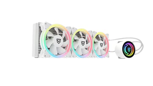 Nfortec Atria 360 mm - Refrigeración Líquida con Iluminación ARGB, Conector de 5v 3 Pines, Ventilación de 7 Aspas y Efecto Espejo - Color Blanco