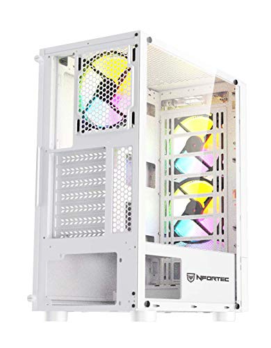 Nfortec Caelum Torre Gaming RGB con Frontal Mallado, Cristal Templado y más de 15 Modos de Iluminación - Color Blanco