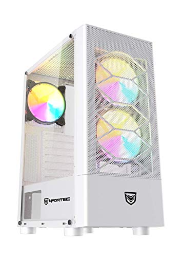 Nfortec Caelum Torre Gaming RGB con Frontal Mallado, Cristal Templado y más de 15 Modos de Iluminación - Color Blanco