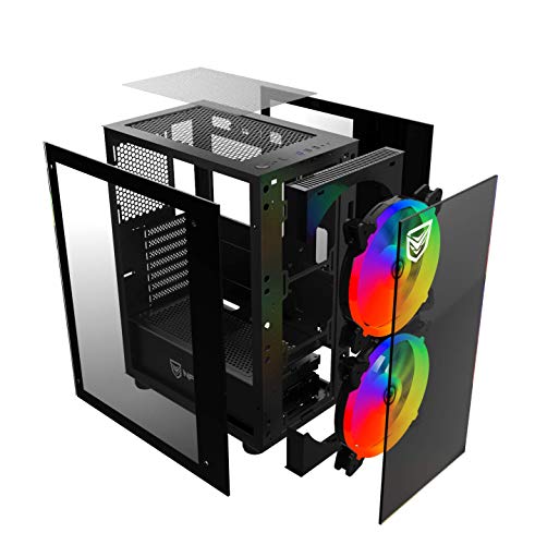 Nfortec Sygnus Torre Gamer ARGB con Cristal Templado Frontal con Conector estándar de 3 Pin 5v y diseño de Doble Ventilador Frontal de 200mm - Color Negro