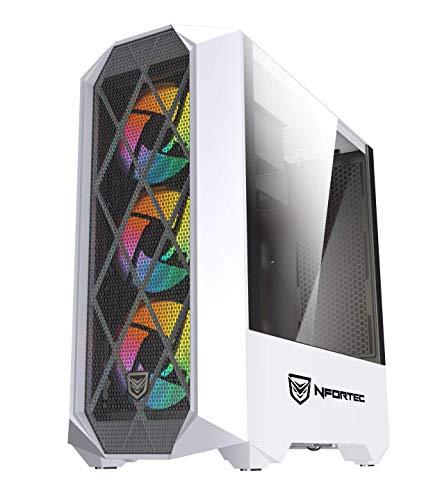 Nfortec Synistra Torre Gaming ATX 3.0 RGB con Frontal Mallado, más de 20 Modos de iluminación e Instalación en Formato Vertical - Color Blanco