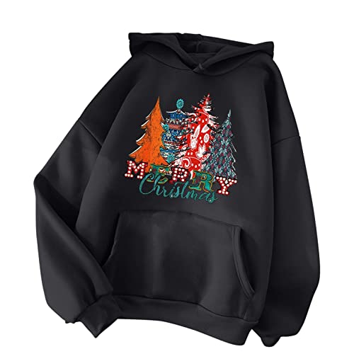 NHNKB Sudadera con capucha para mujer, diseño navideño, Negro , XXL