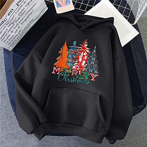 NHNKB Sudadera con capucha para mujer, diseño navideño, Negro , XXL