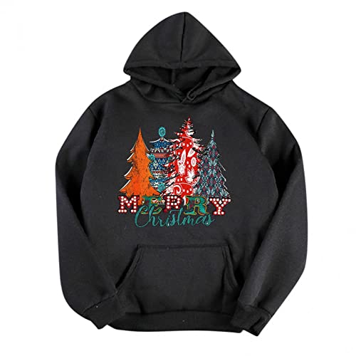 NHNKB Sudadera con capucha para mujer, diseño navideño, Negro , XXL