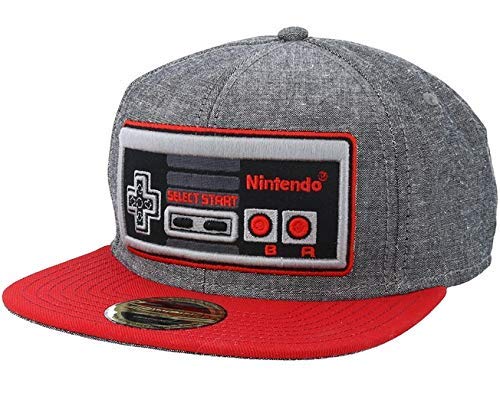 Nintendo Gorra Controller Gris y Rojo, Bordada, Material: 100% algodón, tamaño Ajustable.