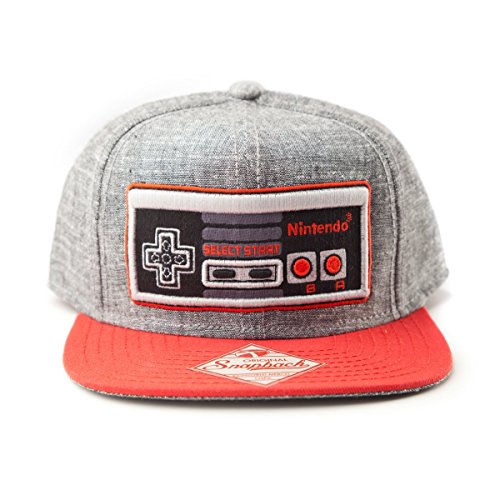 Nintendo Gorra Controller Gris y Rojo, Bordada, Material: 100% algodón, tamaño Ajustable.
