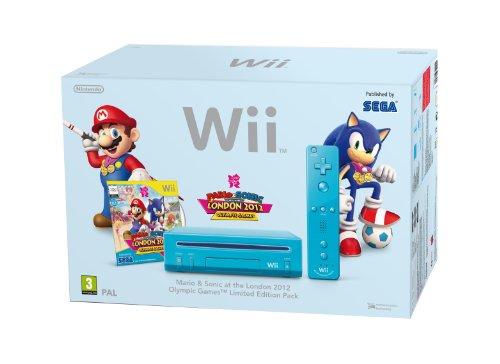 Nintendo Wii Console (Blue) with Mario and Sonic at the London 2012 Olympic Games (New Slim-Style) [Importación inglesa]