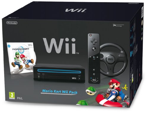 Nintendo Wii Hw Negra + Wii Mario Kart + Wii Volante