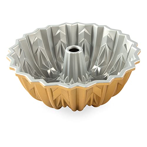 Nordic Ware Molde Bundt de 10 tazas, de aluminio fundido original Bundt estaño, con diseño de cristal, molde para tartas fabricado en Estados Unidos, color: oro 92877