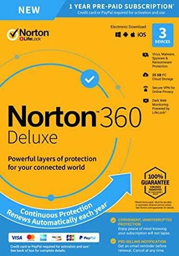 Norton 360 Deluxe 2020 | 3 Devices | 1 Year | Includes Secure VPN and Password Manager | PCs, Mac, smartphones and tablets | Activation Code by Post