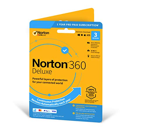 Norton 360 Deluxe 2020 | 3 Devices | 1 Year | Includes Secure VPN and Password Manager | PCs, Mac, smartphones and tablets | Activation Code by Post