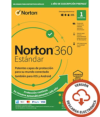 Norton 360 Estándar 2022 - Antivirus software para 1 Dispositivo y 1 año de suscripción con renovación automática, Secure VPN y Gestor de contraseñas, para PC, Mac tableta o smartphone