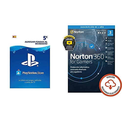Norton 360 for Gamers 2022 | Antivirus software para 3 Dispositivos + Sony, PlayStation - Tarjeta Prepago PSN 5€ | PS5/PS4/PS3 | Código de descarga PSN - Cuenta española
