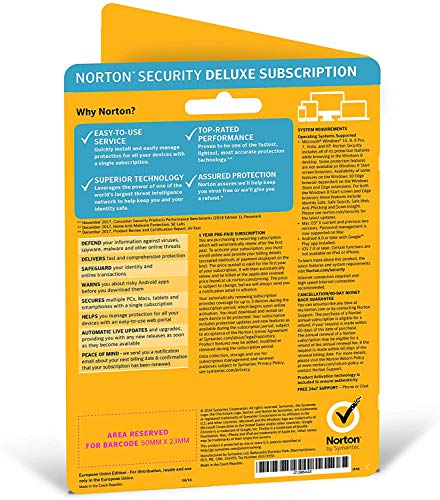 Norton Security Deluxe and Wifi Privacy |1 Year|3 Device|PC/Andriod/Mac/iPhones/iPads|Activation Code by Post