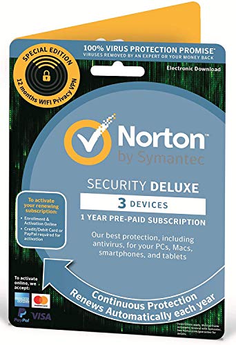 Norton Security Deluxe and Wifi Privacy |1 Year|3 Device|PC/Andriod/Mac/iPhones/iPads|Activation Code by Post