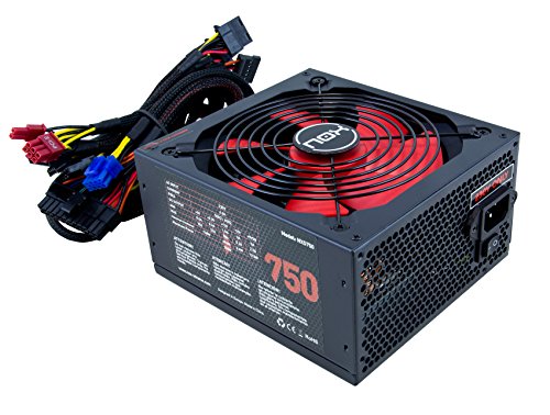 Nox NX 750W - NXS750 - Fuente de Alimentación 750W, compatible con SLI&Crossfire, ventilador 140mm, utra silenciosa, Multi GPU compatible, PFC activo, color negro