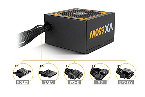 Nox Urano VX 650W -NXURVX650BZ- Fuente de alimentación 650W, certificado 80 PLUS Bronze, ventilador 120mm con control PMW, cables planos extralargos, color negro