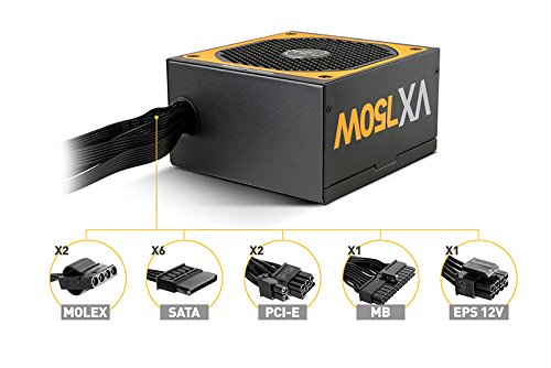 Nox Urano VX 750W -NXURVX750BZ- Fuente de alimentación 750W, certificado 80 PLUS Bronze, ventilador 140mm con control PMW, cables planos extralargos, color negro