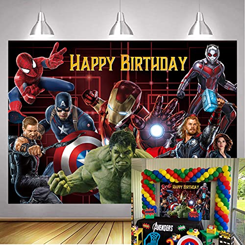NSY The Avengers Background Marvel Superhero Telón de fondo para niños Superhéroes Tema de cumpleaños Decoración de fiestas Suministros para fotomatón de estudio (1,5 m x 0,9 m)
