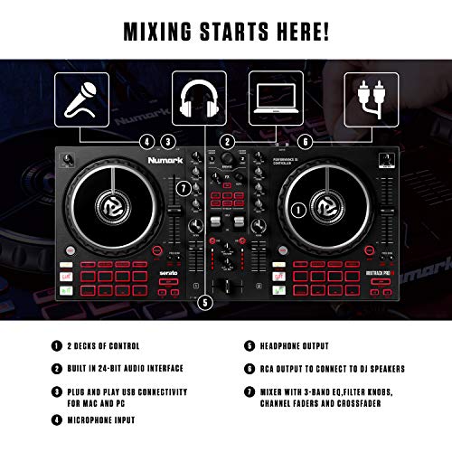 Numark Mixtrack Pro FX + HF125 - Controlador DJ de 2 secciones para Serato DJ con mezclador DJ e interfaz de audio + Auriculares de DJ Profesionales