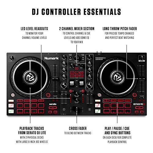 Numark Mixtrack Pro FX + HF125 - Controlador DJ de 2 secciones para Serato DJ con mezclador DJ e interfaz de audio + Auriculares de DJ Profesionales