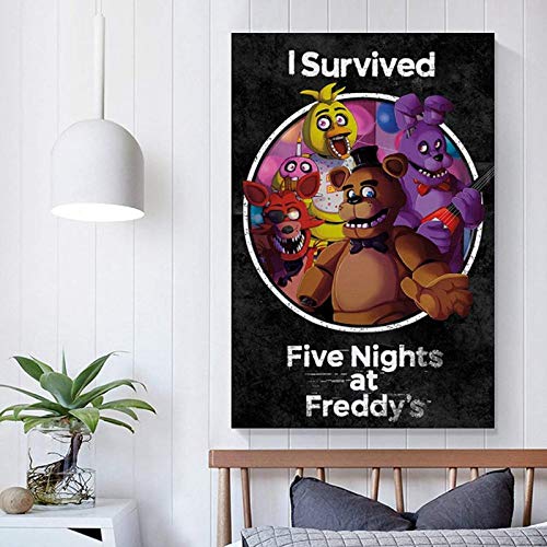 Nursery Deco Girl Boy, FNAF Poster Five Nights at Freddy'S Survived Poster, Póster Artístico en Lienzo e Impresión de Arte de Pared, Sin Marco 60x90cm （24"× 36"）