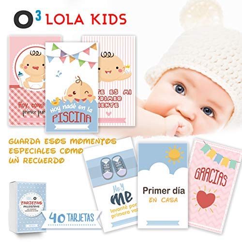 O³ Milestone Baby Cards Lola Kids – 40 Cartas En Español Para Primer Año De Bebé Con Caja De Regalo - Diseño Único | Tarjetas De Recuerdo - Tarjetas Milestone - Regalos Recien Nacidos - Babyshower