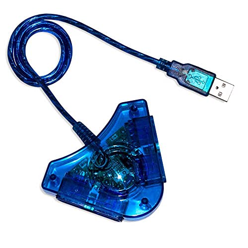 OcioDual Adaptador USB Doble Mando Compatible con Mandos PS1 PS2 PSX Azul Conversor Convertidor para PC Windows 7 10 Conector